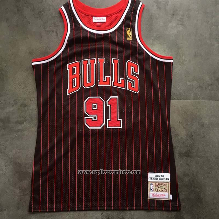 Camiseta Chicago Bulls Dennis Rodman #91 Mitchell & Ness 1995-96 Negro